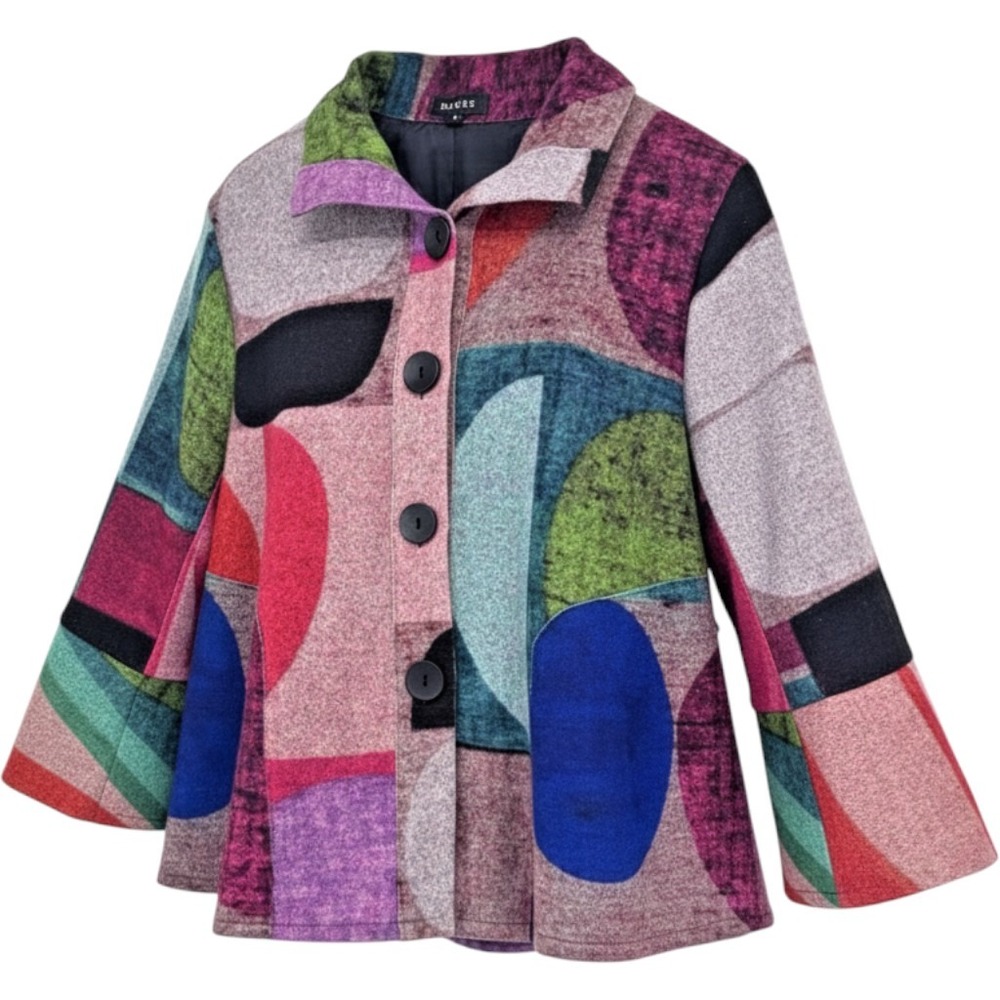 Damee Jacket Artsy Geometric Print Art to Wear Boho Chic Earthy Lagenlook S